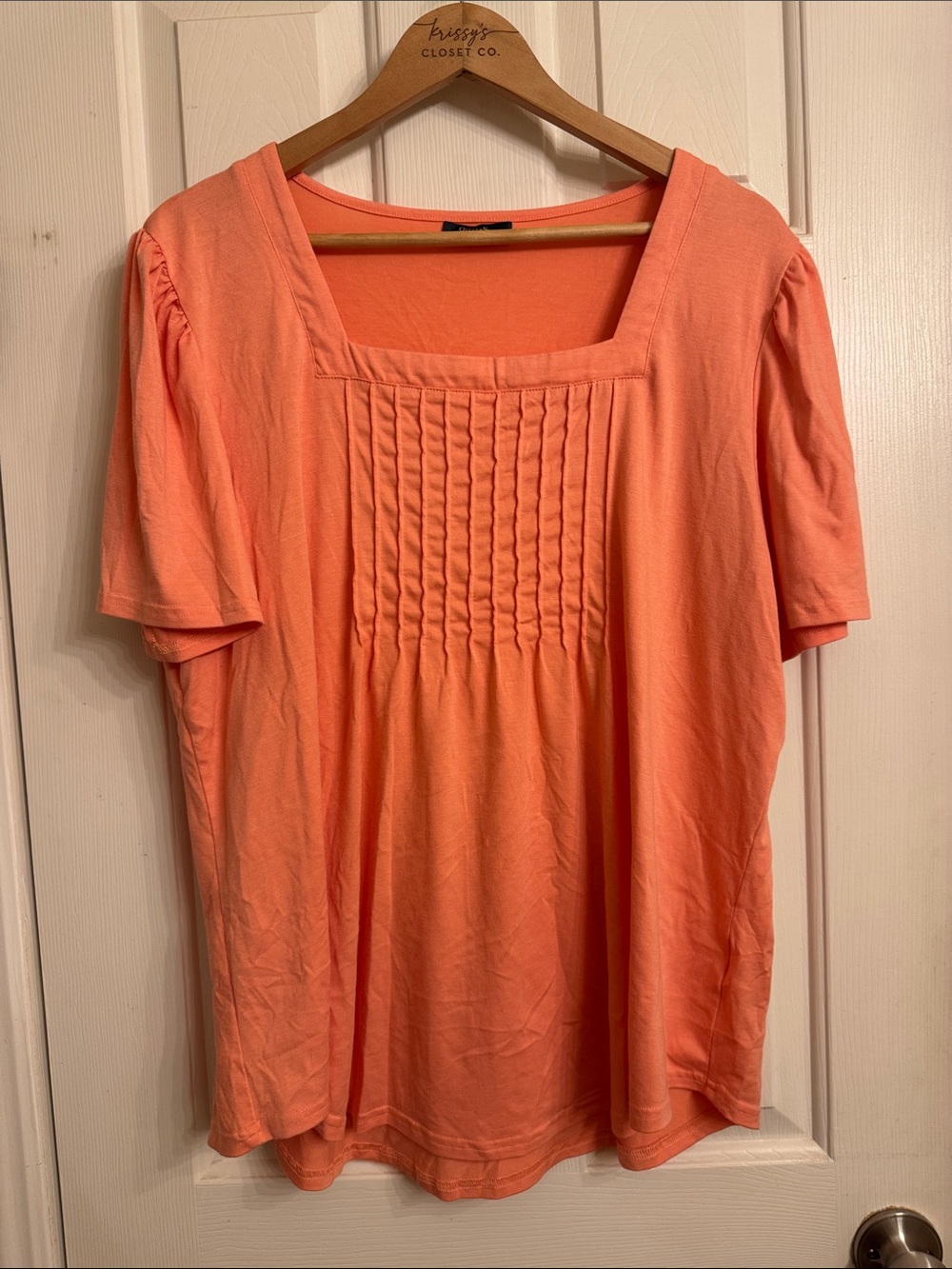 Square-Neck Pintuck Tunic in Coral Peach